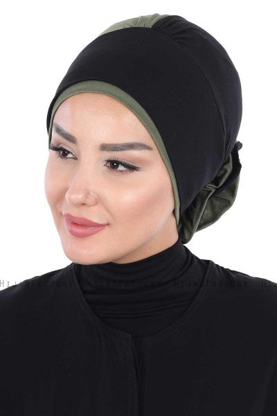 Clara - Zwart & Khaki Katoen Turban