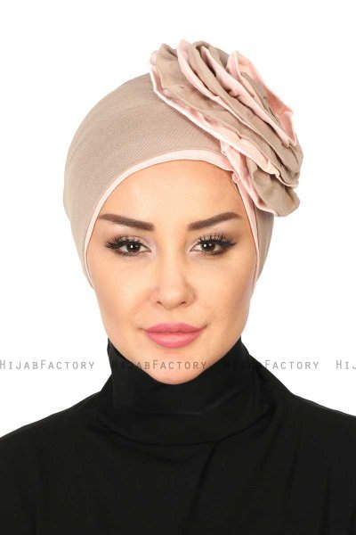 Clara - Taupe & Oudroze Katoen Turban