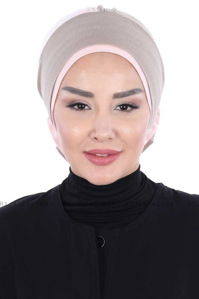 Clara - Taupe & Oudroze Katoen Turban