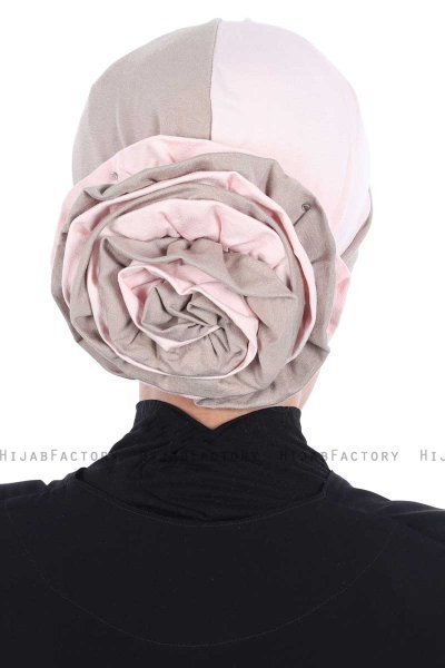 Clara - Taupe & Oudroze Katoen Turban