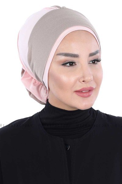 Clara - Taupe & Oudroze Katoen Turban