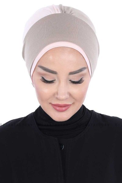 Clara - Taupe & Oudroze Katoen Turban