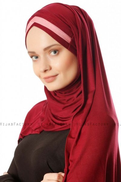 Duru - Bordeaux & Donker Roze Jersey Hijab