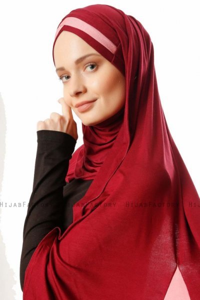Duru - Bordeaux & Donker Roze Jersey Hijab