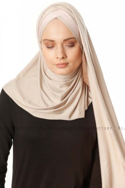 Duru - Licht Taupe & Oudroze Jersey Hijab
