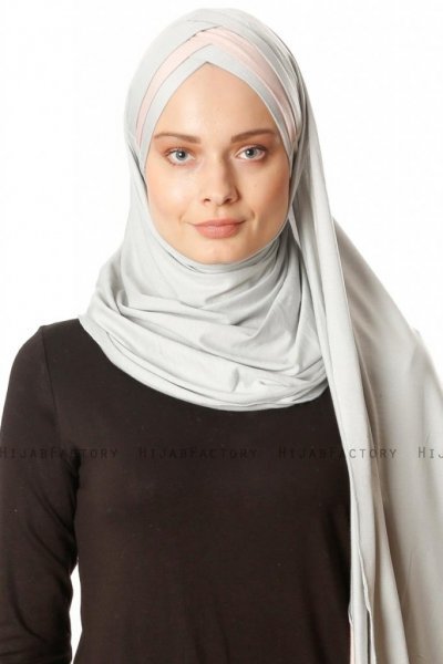 Duru - Lichtgrijs & Oudroze Jersey Hijab