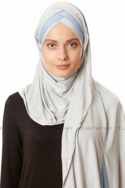 Duru - Lichtgrijs & Lichtblauw Jersey Hijab