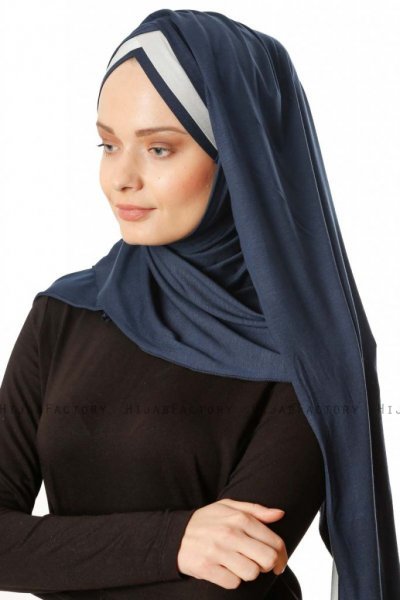 Duru - Marineblauw & Grijs Jersey Hijab