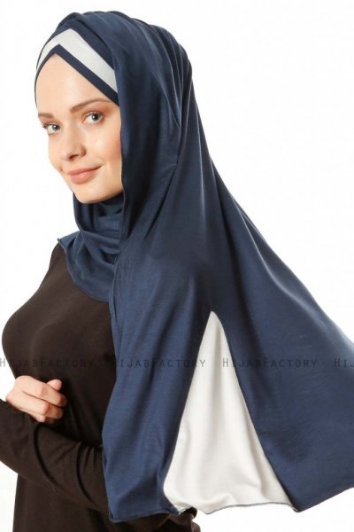 Duru - Marineblauw & Grijs Jersey Hijab
