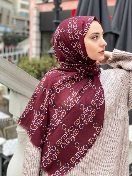 Elyas - Bordeaux Gedessineerde Katoen Hijab - Mirach