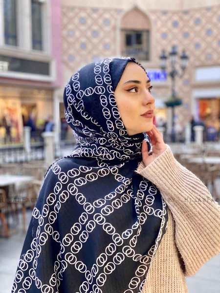 Elyas - Zwart Gedessineerde Katoen Hijab - Mirach