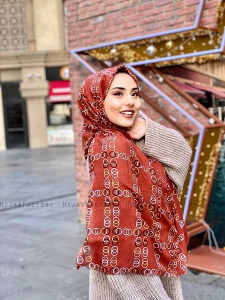 Elyas - Baksteenrood Gedessineerde Katoen Hijab - Mirach