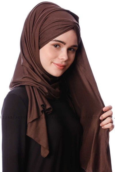 Eslem - Bruin Pile Jersey Hijab - Ecardin