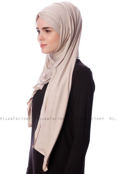 Eslem - Licht Taupe Pile Jersey Hijab - Ecardin