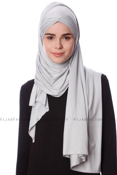Eslem - Lichtgrijs Pile Jersey Hijab - Ecardin