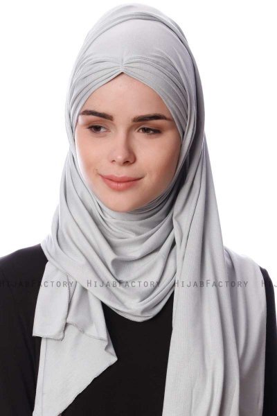 Eslem - Lichtgrijs Pile Jersey Hijab - Ecardin