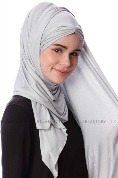 Eslem - Lichtgrijs Pile Jersey Hijab - Ecardin