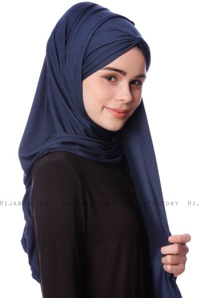 Eslem - Marineblauw Pile Jersey Hijab - Ecardin