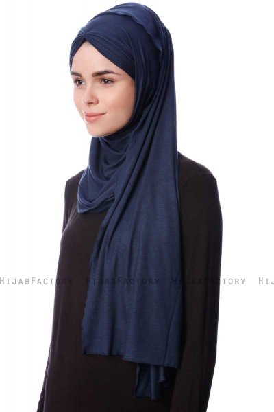 Eslem - Marineblauw Pile Jersey Hijab - Ecardin