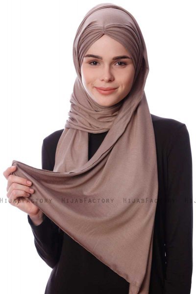 Eslem - Donker Taupe Pile Jersey Hijab - Ecardin