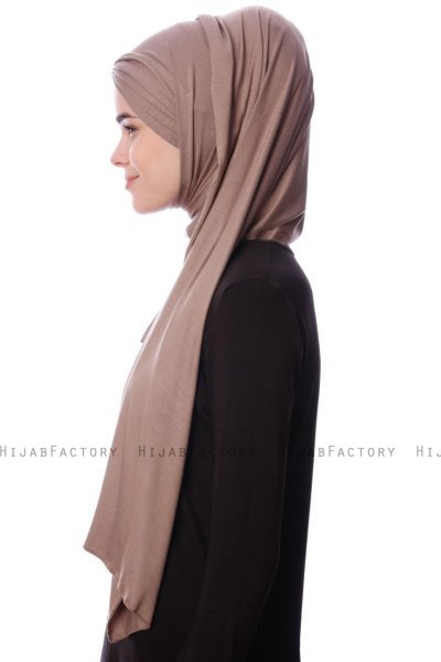 Eslem - Donker Taupe Pile Jersey Hijab - Ecardin