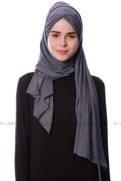 Eslem - Donker Grijs Pile Jersey Hijab - Ecardin