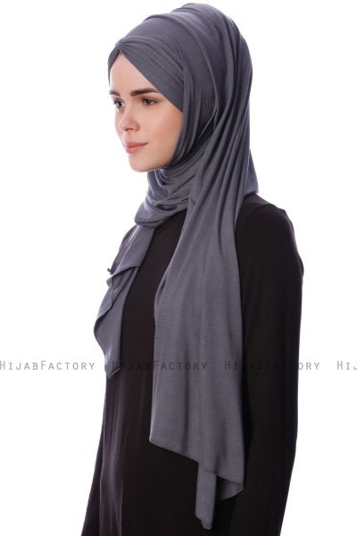 Eslem - Donker Grijs Pile Jersey Hijab - Ecardin