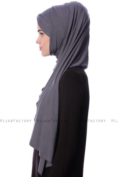 Eslem - Donker Grijs Pile Jersey Hijab - Ecardin