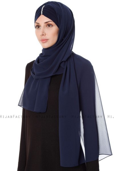 Evren - Marineblauw Chiffon Hijab