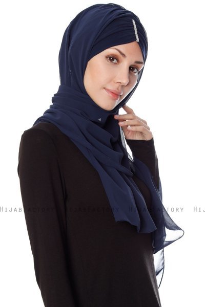 Evren - Marineblauw Chiffon Hijab