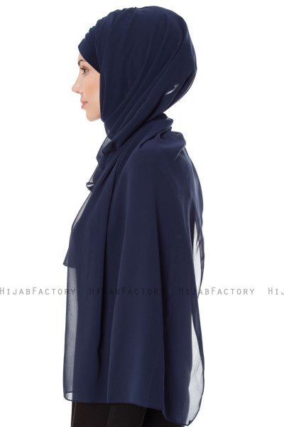 Evren - Marineblauw Chiffon Hijab