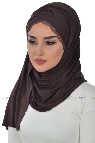 Filippa - Bruin Katoenen Praktisch Hijab - Ayse Turban