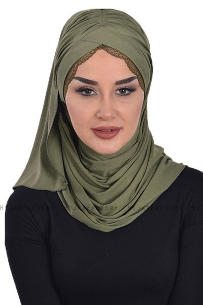 Filippa - Khaki Katoenen Praktisch Hijab - Ayse Turban