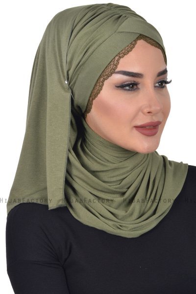 Filippa - Khaki Katoenen Praktisch Hijab - Ayse Turban