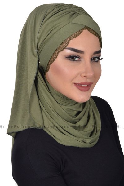 Filippa - Khaki Katoenen Praktisch Hijab - Ayse Turban