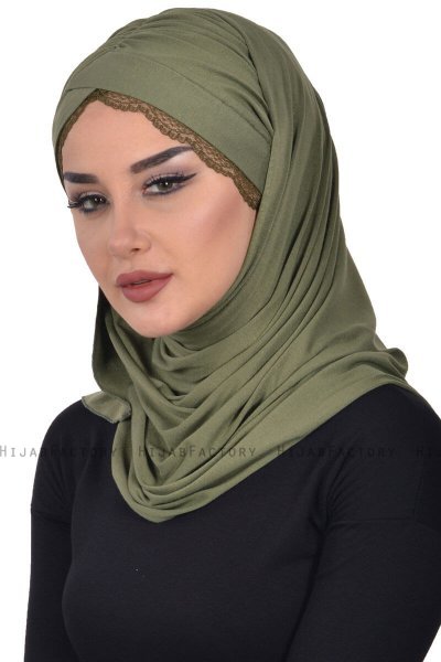 Filippa - Khaki Katoenen Praktisch Hijab - Ayse Turban