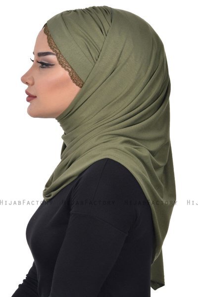 Filippa - Khaki Katoenen Praktisch Hijab - Ayse Turban