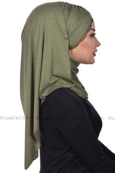 Filippa - Khaki Katoenen Praktisch Hijab - Ayse Turban