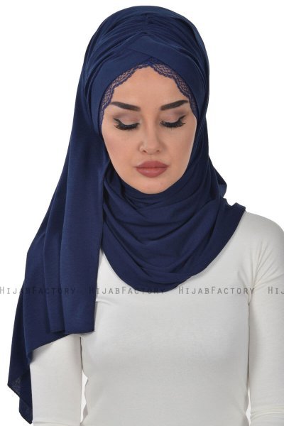 Filippa - Marineblauw Katoenen Praktisch Hijab - Ayse Turban