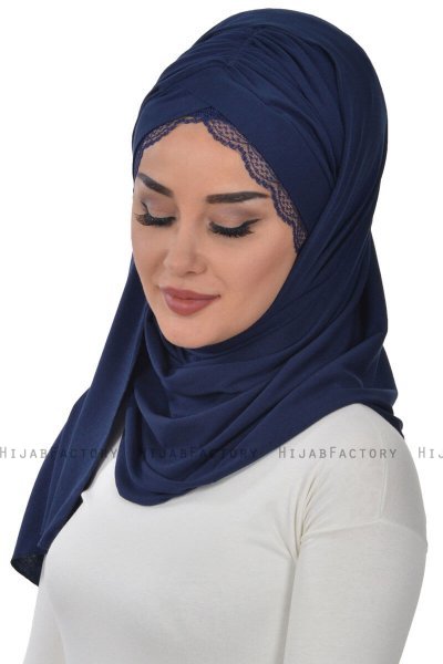 Filippa - Marineblauw Katoenen Praktisch Hijab - Ayse Turban