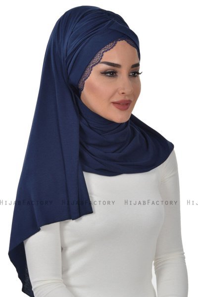 Filippa - Marineblauw Katoenen Praktisch Hijab - Ayse Turban