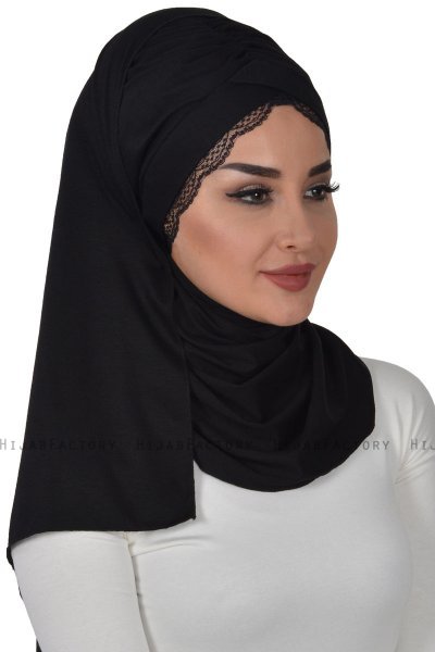 Filippa - Zwart Katoenen Praktisch Hijab - Ayse Turban