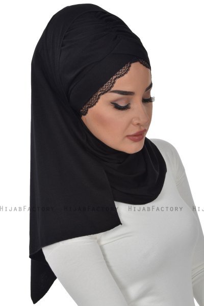 Filippa - Zwart Katoenen Praktisch Hijab - Ayse Turban