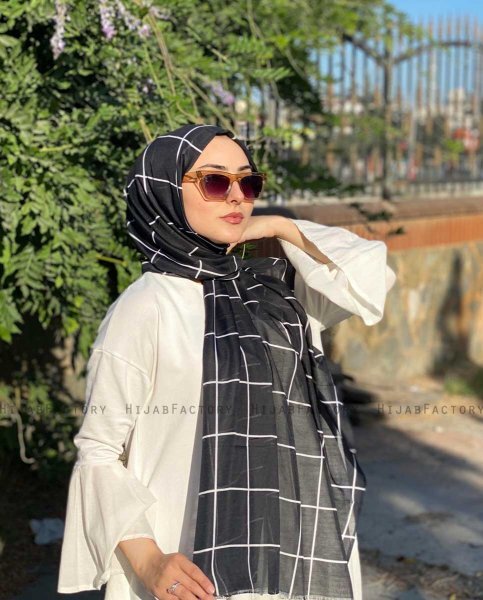 Gamila - Zwart Gedessineerde Katoen Hijab