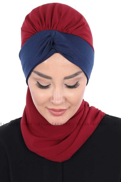 Gill - Bordeaux & Marineblauw Praktisch Hijab