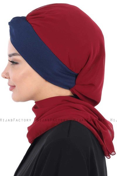 Gill - Bordeaux & Marineblauw Praktisch Hijab