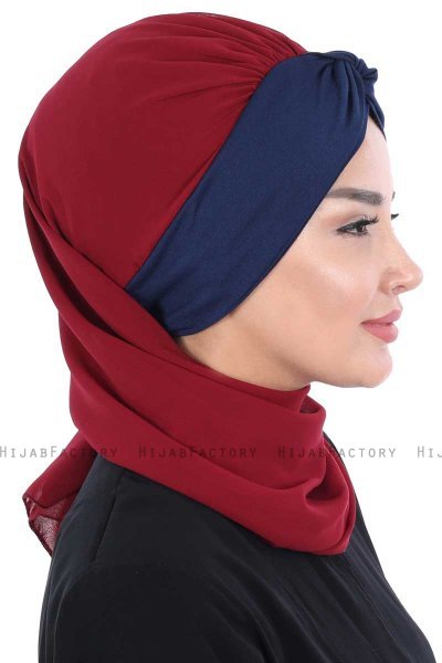 Gill - Bordeaux & Marineblauw Praktisch Hijab