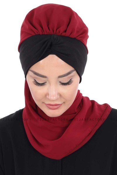 Gill - Bordeaux & Zwart Praktisch Hijab