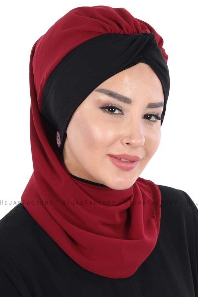 Gill - Bordeaux & Zwart Praktisch Hijab