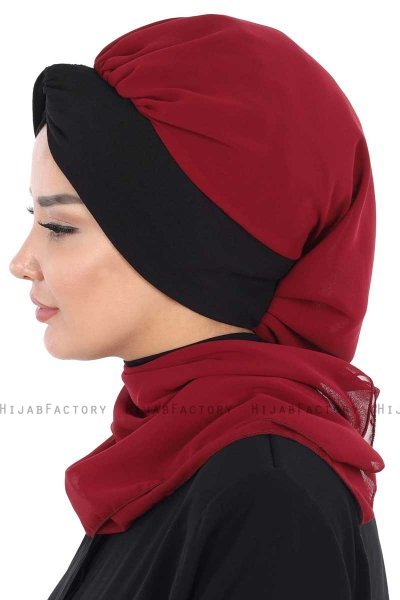 Gill - Bordeaux & Zwart Praktisch Hijab
